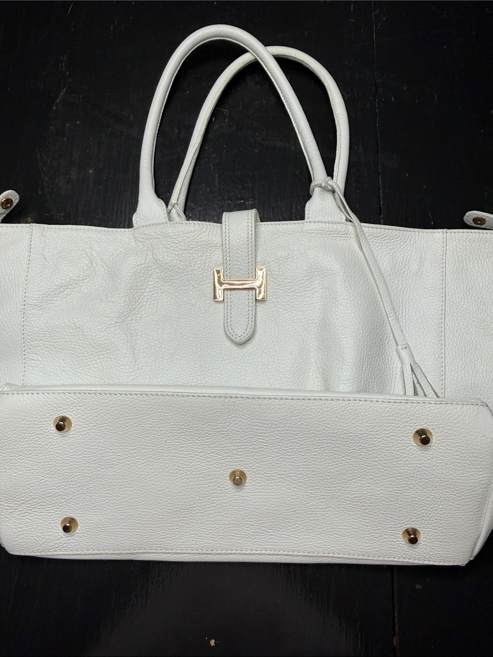 Vera Pelle White Leather Satchel with Gold Hardware
